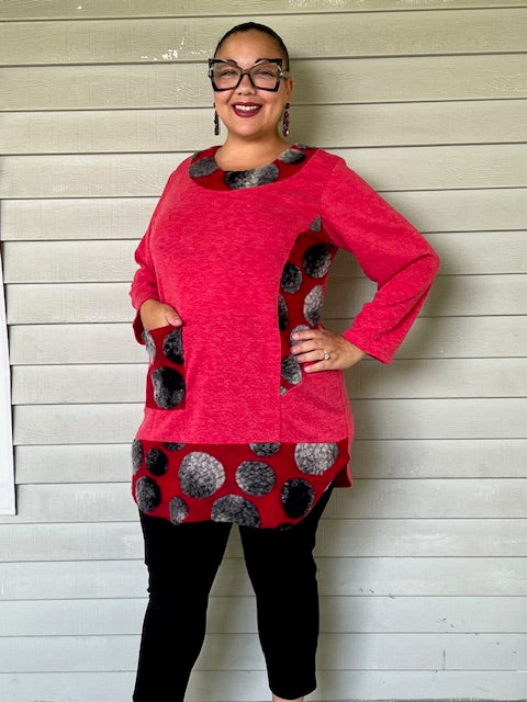 Knit Tunic with Raised Woolen Dots (Red or Mustard)