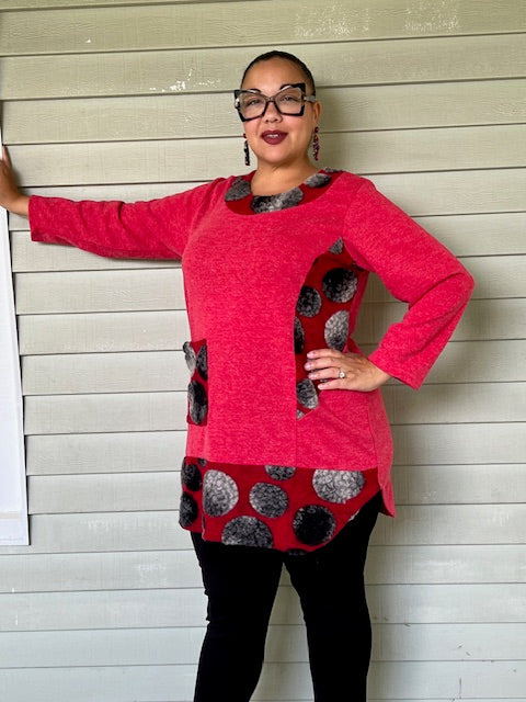 Knit Tunic with Raised Woolen Dots (Red or Mustard)