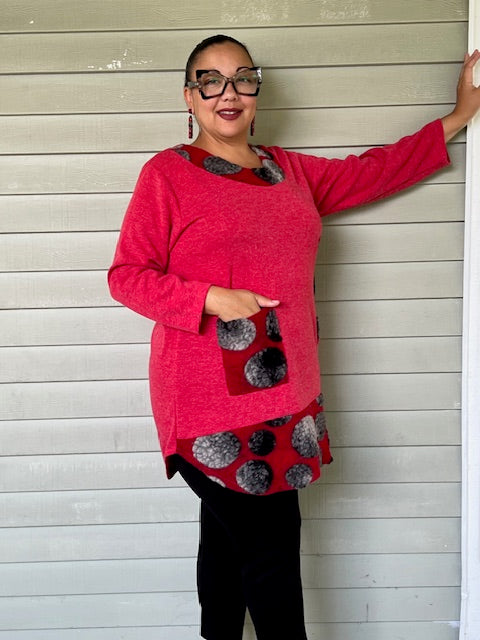 Knit Tunic with Raised Woolen Dots (Red or Mustard)