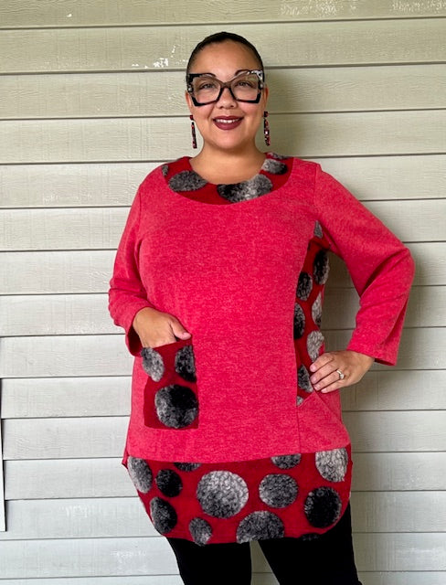 Knit Tunic with Raised Woolen Dots (Red or Mustard)