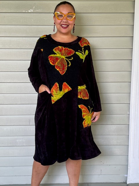 Black Mixed Fabric Butterfly Dress