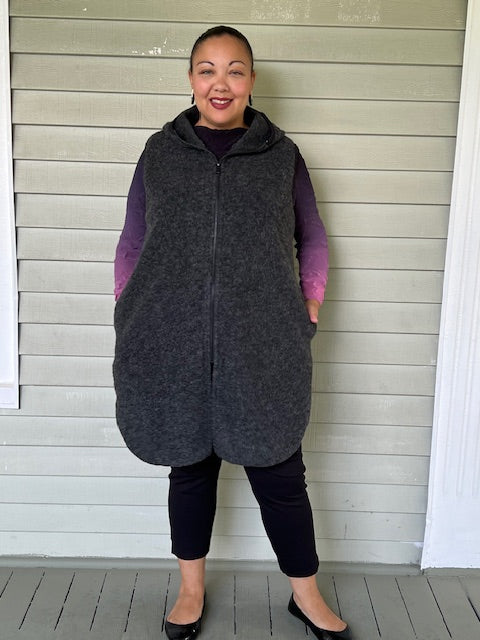 Dark Gray Wool Blend Vest with Hood