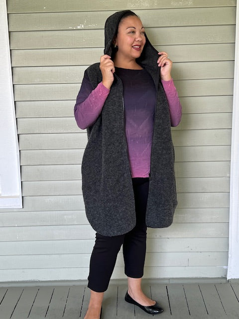 Dark Gray Wool Blend Vest with Hood