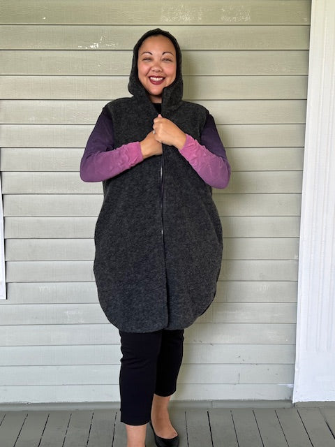 Dark Gray Wool Blend Vest with Hood