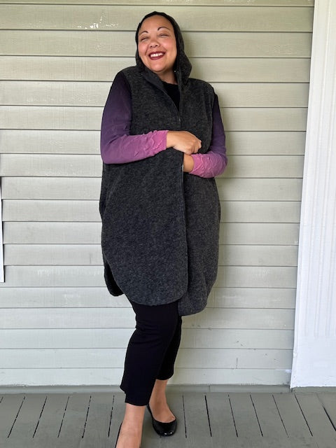 Dark Gray Wool Blend Vest with Hood