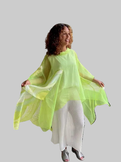 Dth Organza In Lime Green With Hand Painted Inserts