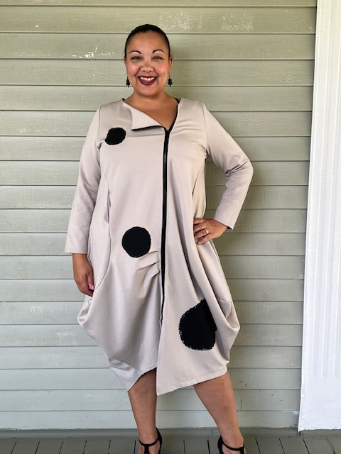 Vanite Couture Black Jacket Dress with White Dots (Black or Ecru)