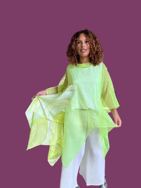 Dth Organza In Lime Green With Hand Painted Inserts