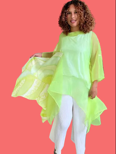 Dth Organza In Lime Green With Hand Painted Inserts