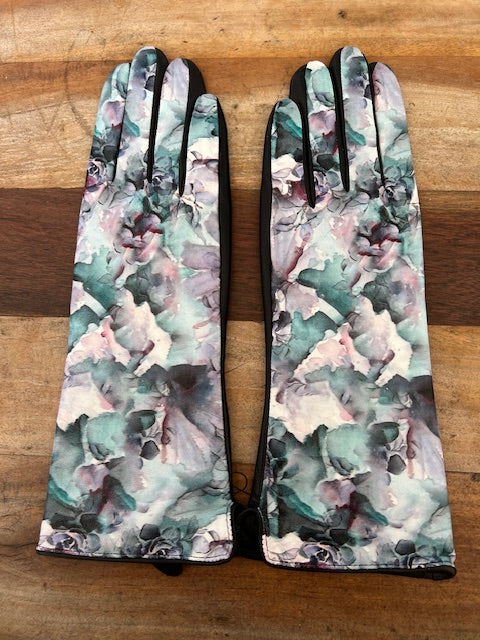 100% Sheepskin Leather Gloves - Abstract Floral