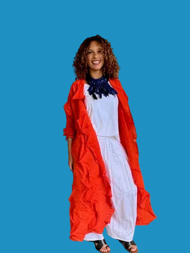 Vanite Couture Long Pleated Duster (Orange)
