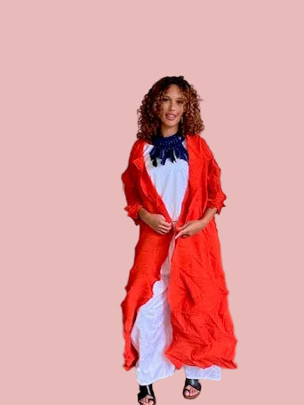 Vanite Couture Long Pleated Duster (Orange)