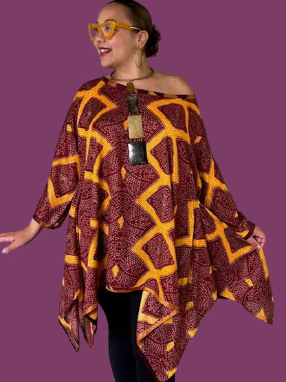 Dth Waterfall Top in Handmade Mali Fabric (Solid Trim or Ikat Trim)