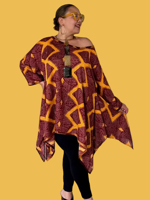 Dth Waterfall Top in Handmade Mali Fabric (Solid Trim or Ikat Trim)