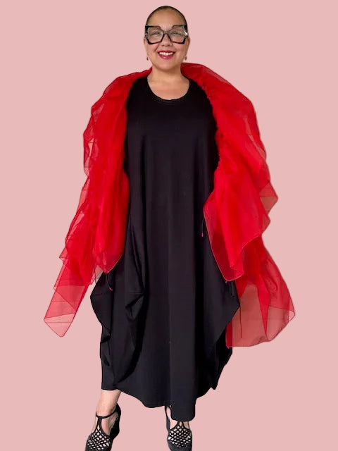 DTH 100% Silk Organza Gathered Wrap (Red)