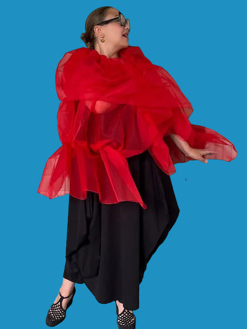 DTH 100% Silk Organza Gathered Wrap (Red)