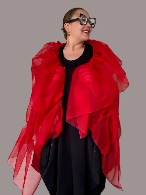 DTH 100% Silk Organza Gathered Wrap (Red)