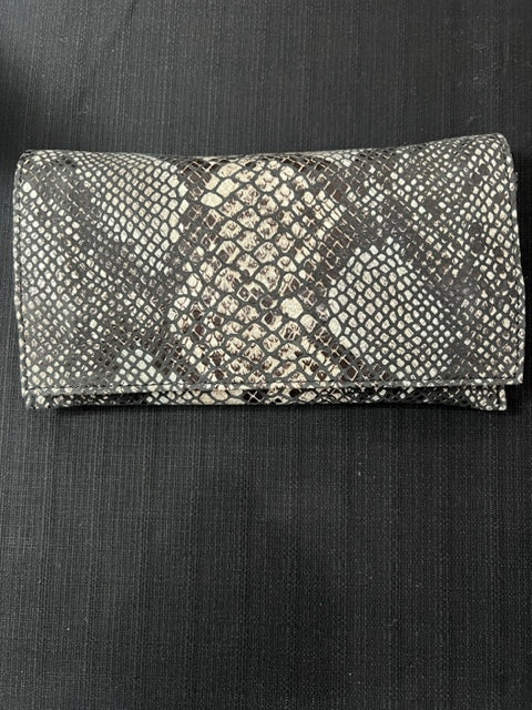 Latico Embossed Leather Wallet (Black Snakeskin)