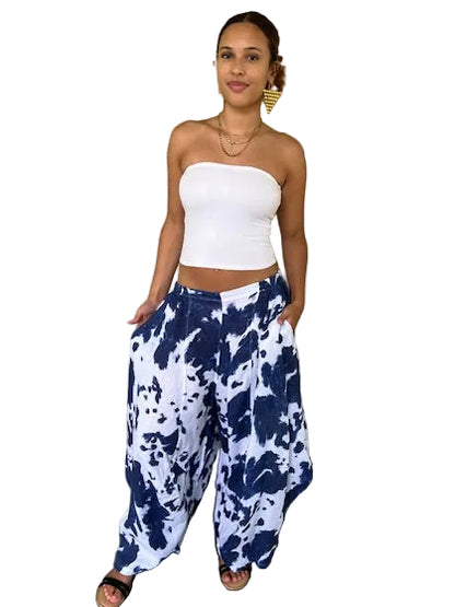 Transparente Side Panel Tie Dyed 100 % Linen Pants (Kiwi or White)
