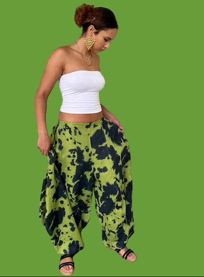 Transparente Side Panel Tie Dyed 100 % Linen Pants (Kiwi or White)