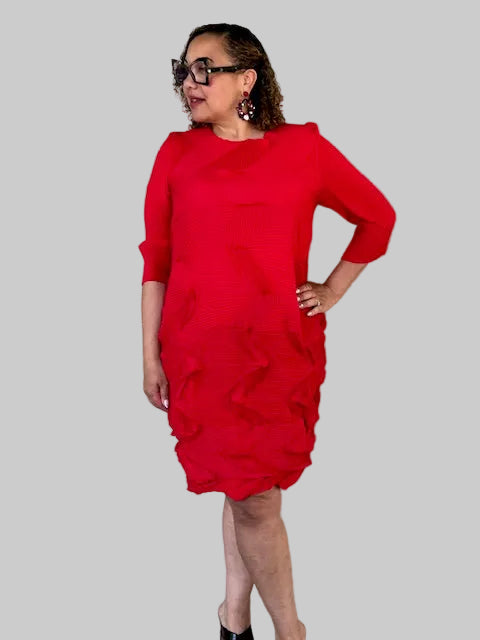 Vanite Couture Pleated Dress (Burnt Orange, Royal Blue, Mustard, Magenta, Pink, Red, Gray,or Teal)