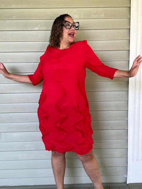 Vanite Couture Pleated Dress (Burnt Orange, Royal Blue, Mustard, Magenta, Pink, Red, Gray,or Teal)