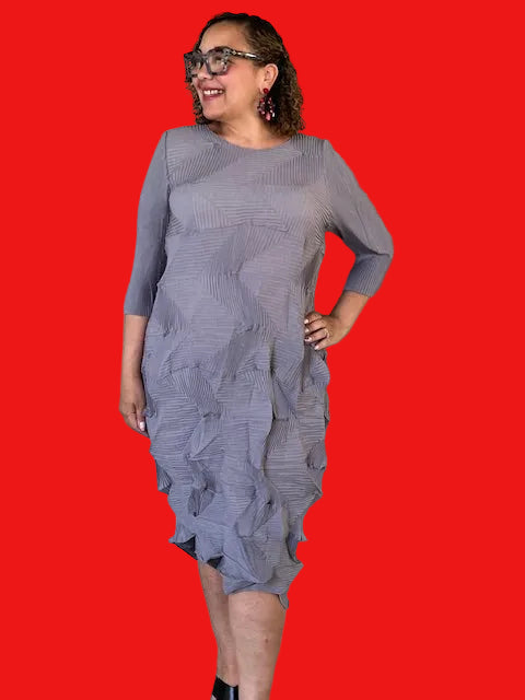 Vanite Couture Pleated Dress (Burnt Orange, Royal Blue, Mustard, Magenta, Pink, Red, Gray,or Teal)