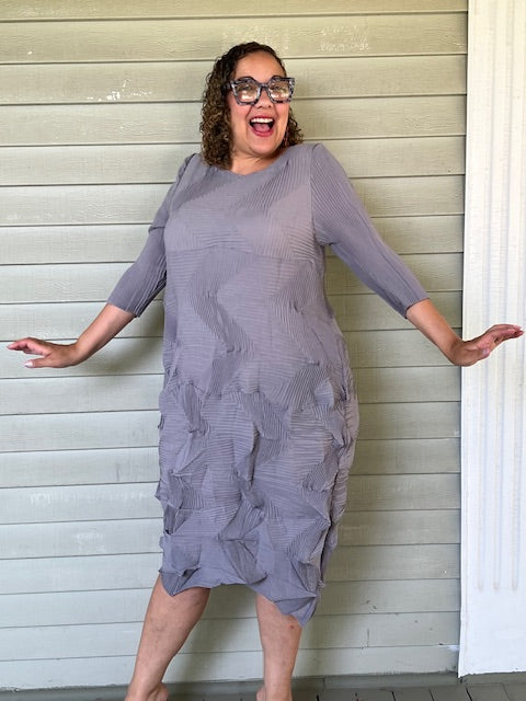 Vanite Couture Pleated Dress (Burnt Orange, Royal Blue, Mustard, Magenta, Pink, Red, Gray,or Teal)