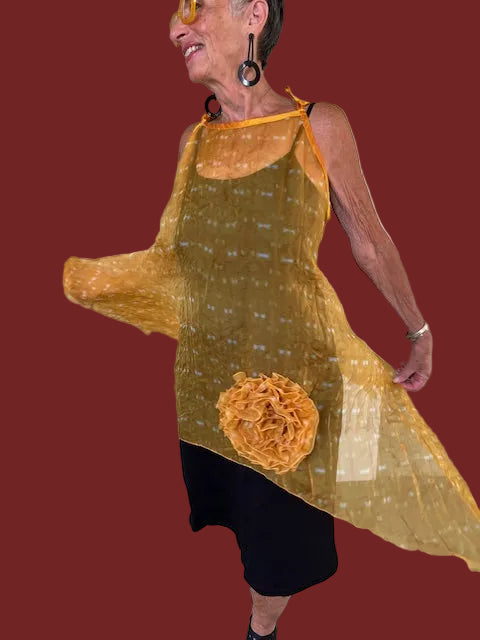 Dth 100% Hand Dyed Sunflower Silk Organza Overlay