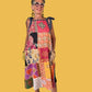 Reversible Kantha Sleeveless Tie Sleeve Up-Cycled Sari Dress With Pockets