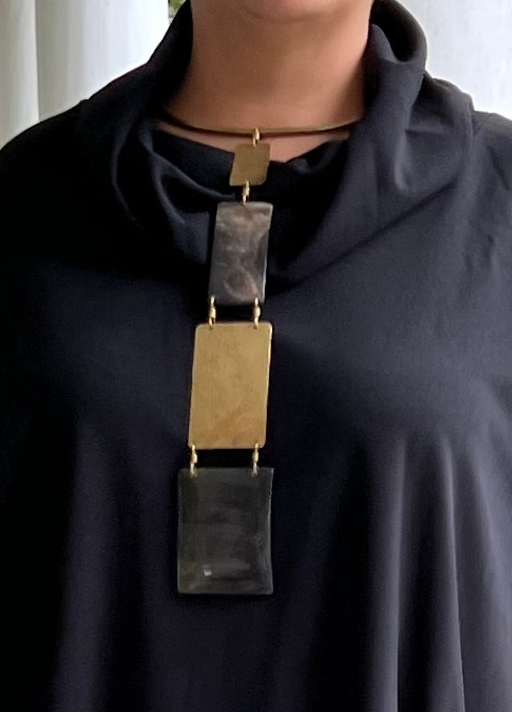 Mwangi Antilus Brass and Horn Rectangles Necklace