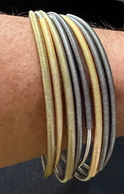 8-Strand Piano Wire Bracelet wrapped in Bronze, Silver, Gold