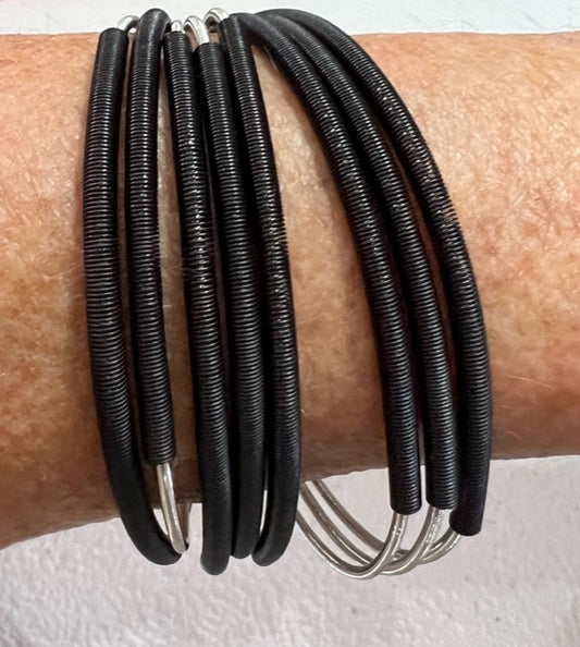 8-Strand Piano Wire Bracelet wrapped in Black