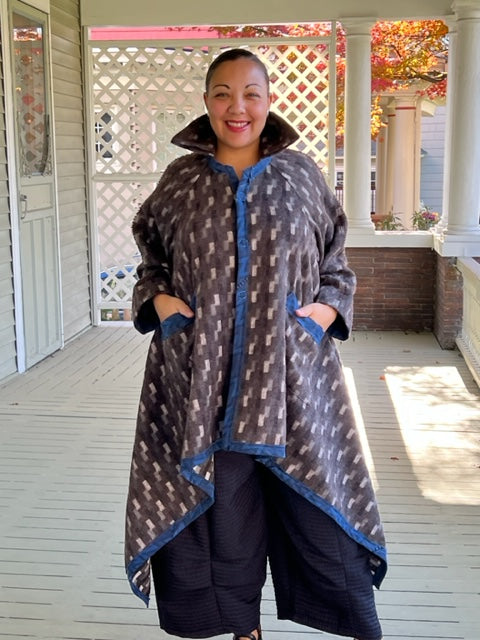 DTH Japanese Wool Blend Coat with Denim Trim