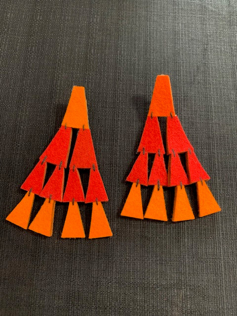 Handmade Peruvian Red Pyramid Felt Earrings