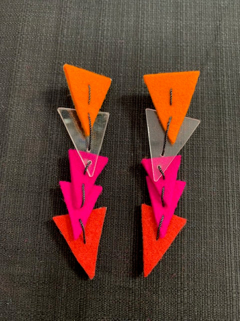 Handmade Peruvian Arrow Felt Earrings (Orange and Red)