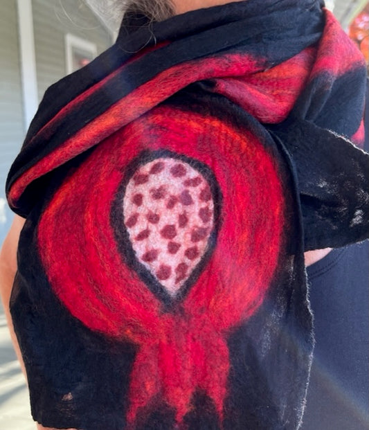 Black Pomegranate  Silk and Felted Wool Scarf