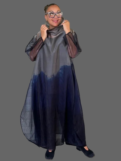 Dth 100% Silk Organza Hand Dyed Overlay (Navy and Grey )
