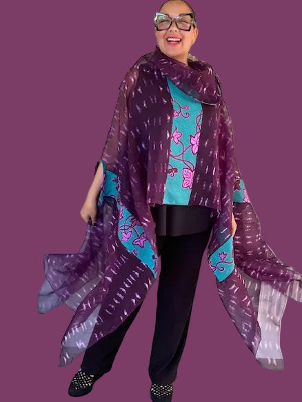 Dth 100% Silk Elegant Poncho Top (Wine)