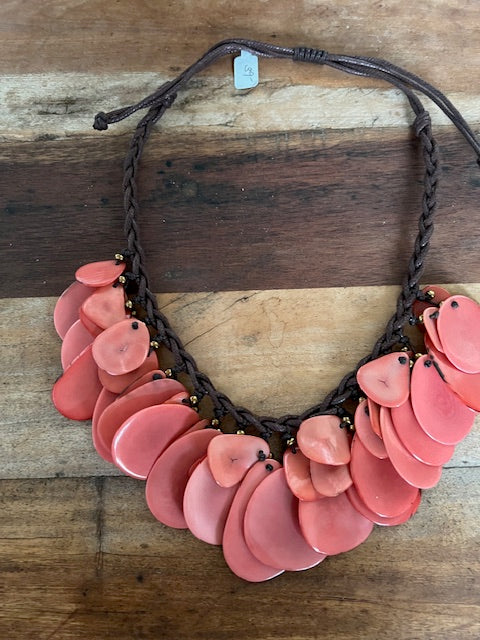 Adjustable Length, Tagua Fish Scales Necklace on Waxed Cord