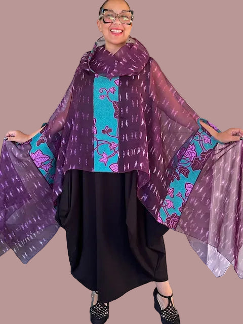 Dth 100% Silk Elegant Poncho Top (Wine)