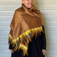 Bronze 100% Silk Dupioni Scarf Trimmed in Feathers