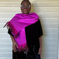 Magenta 100% Silk Dupioni Scarf Trimmed in Feathers