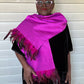 Magenta 100% Silk Dupioni Scarf Trimmed in Feathers