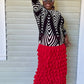 Vanite Couture Pleated Bubbles Skirt (Red)