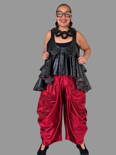 Kedem Faux Leather Tiered Peplum Top