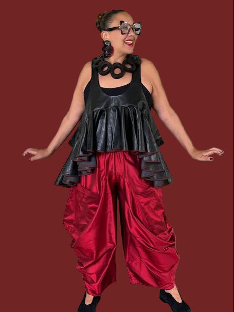 Kedem Faux Leather Tiered Peplum Top
