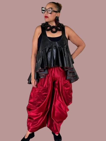 Kedem Faux Leather Tiered Peplum Top