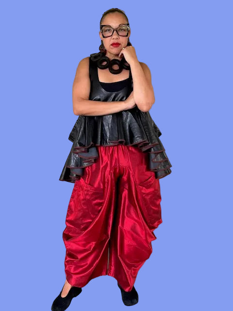 Kedem Faux Leather Tiered Peplum Top