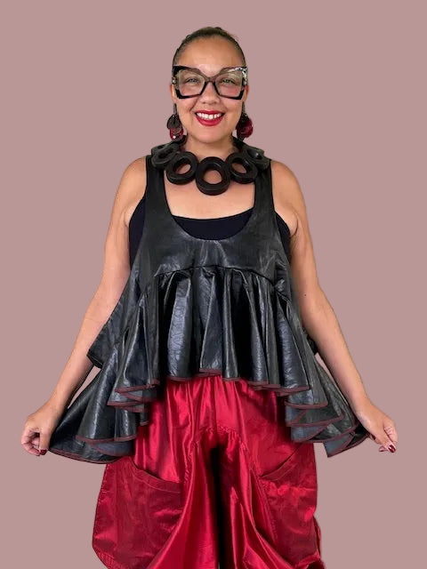 Kedem Faux Leather Tiered Peplum Top